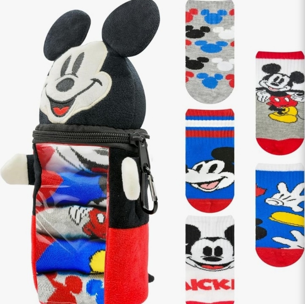 Disney Mickey Mouse Boys 5-pack Crew Socks Inside Plush Zippered Pencil Case